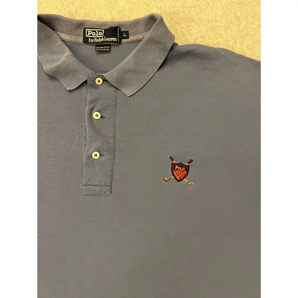 Polo Ralph Lauren Shirt Men's Large Gray Golf‎ Crest Logo Fine Cotton Polos